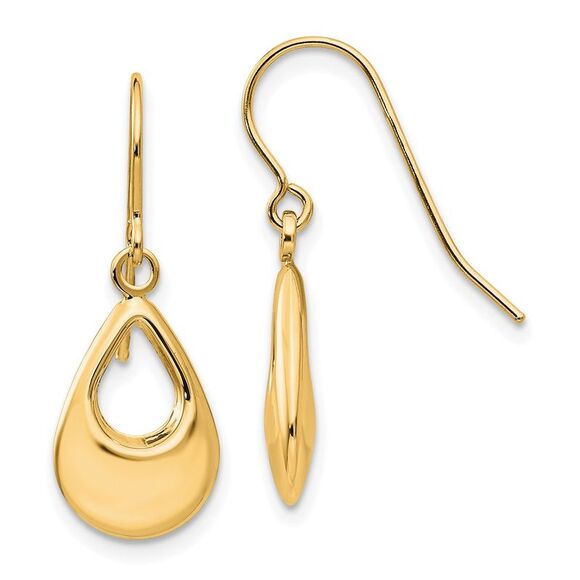 Kazi Luxury 14k Yellow Gold Teardrop Hollow Dangle Earrings